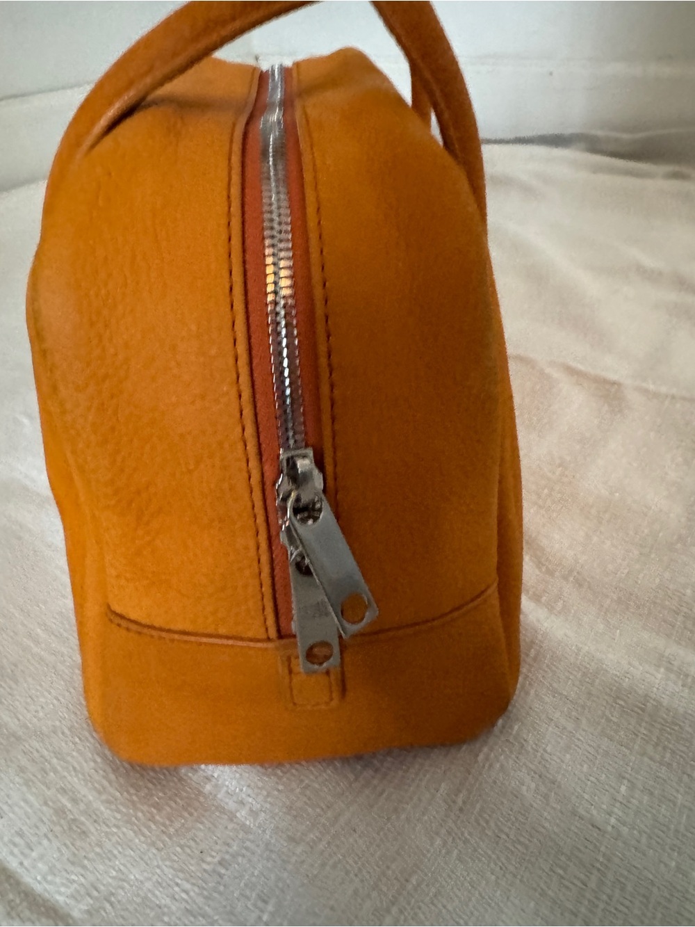 Marge Sherwood Soft Boston Bag Orange Leather Top Handle Shoulder Bag - Picture 8 of 11